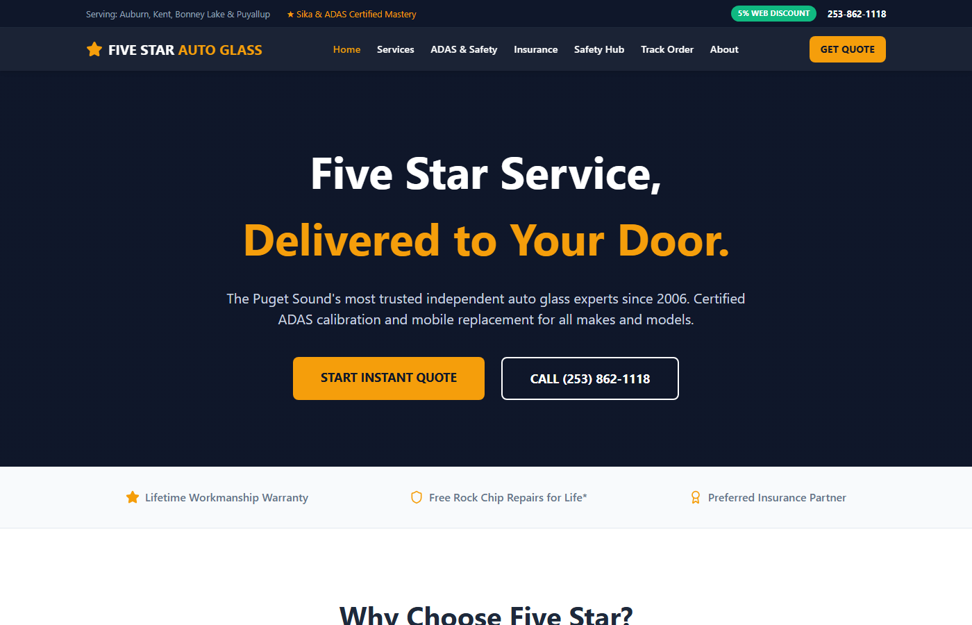 5Star auto glass website preview