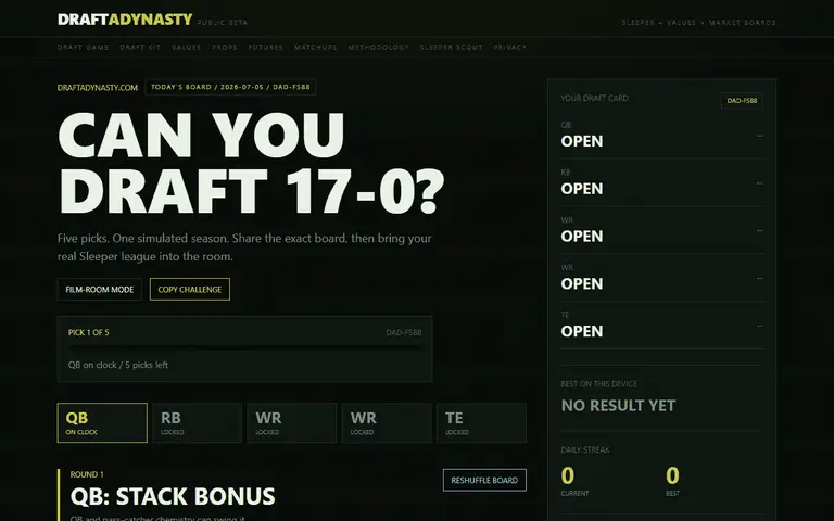 DraftADynasty — fantasy football draft simulation game