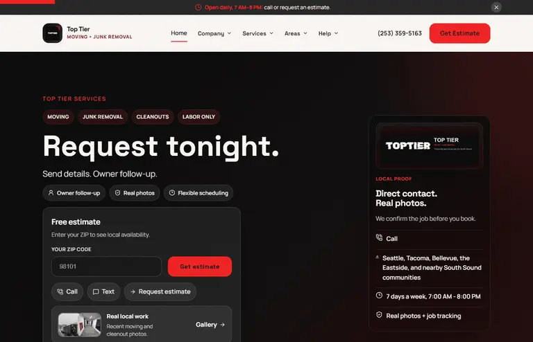 TopTier Services — moving and junk booking site