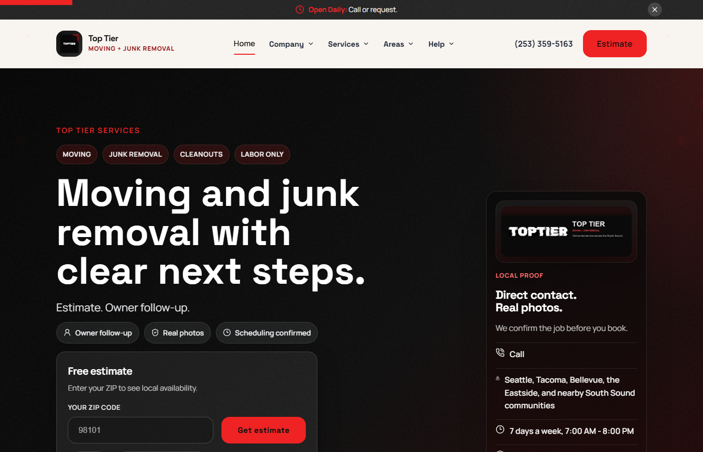 TopTier Moving & Junk — service booking